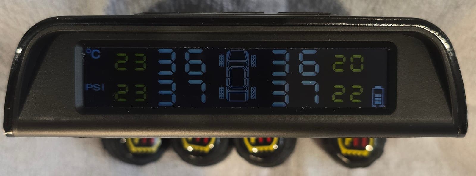 An Aura screen reading 36 and 37 PSI.