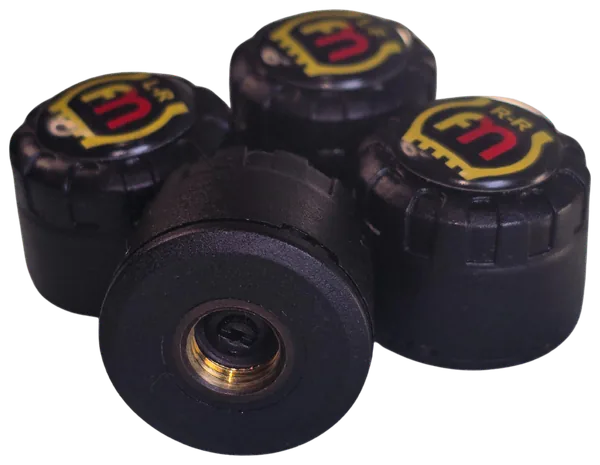External tyre sensors, one turned over to show its brass thread.